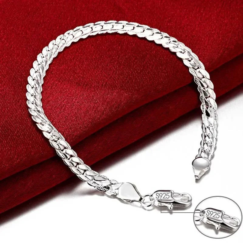 925 Sterling silver Classic flat sideways chain Bracelets necklace for women men's Fashion Party Wedding Jewelry Gifts pulseras