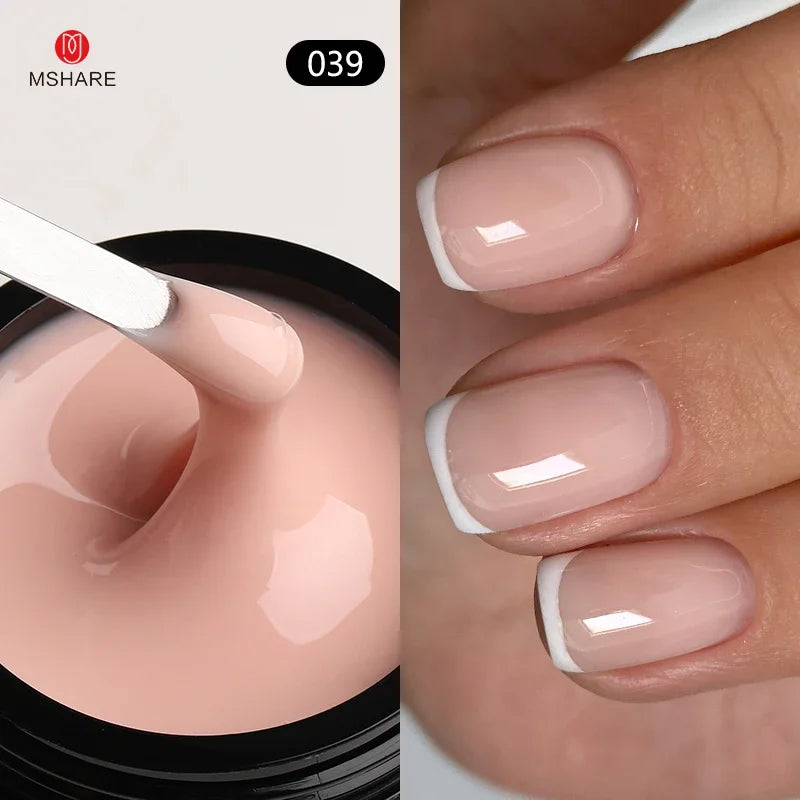 MSHARE 50ml Natural Nails Gel Builder Nalil Self Leveling Gel for Nail Extension Pink Shade UV Led Gel Hema Tpo Free Gel