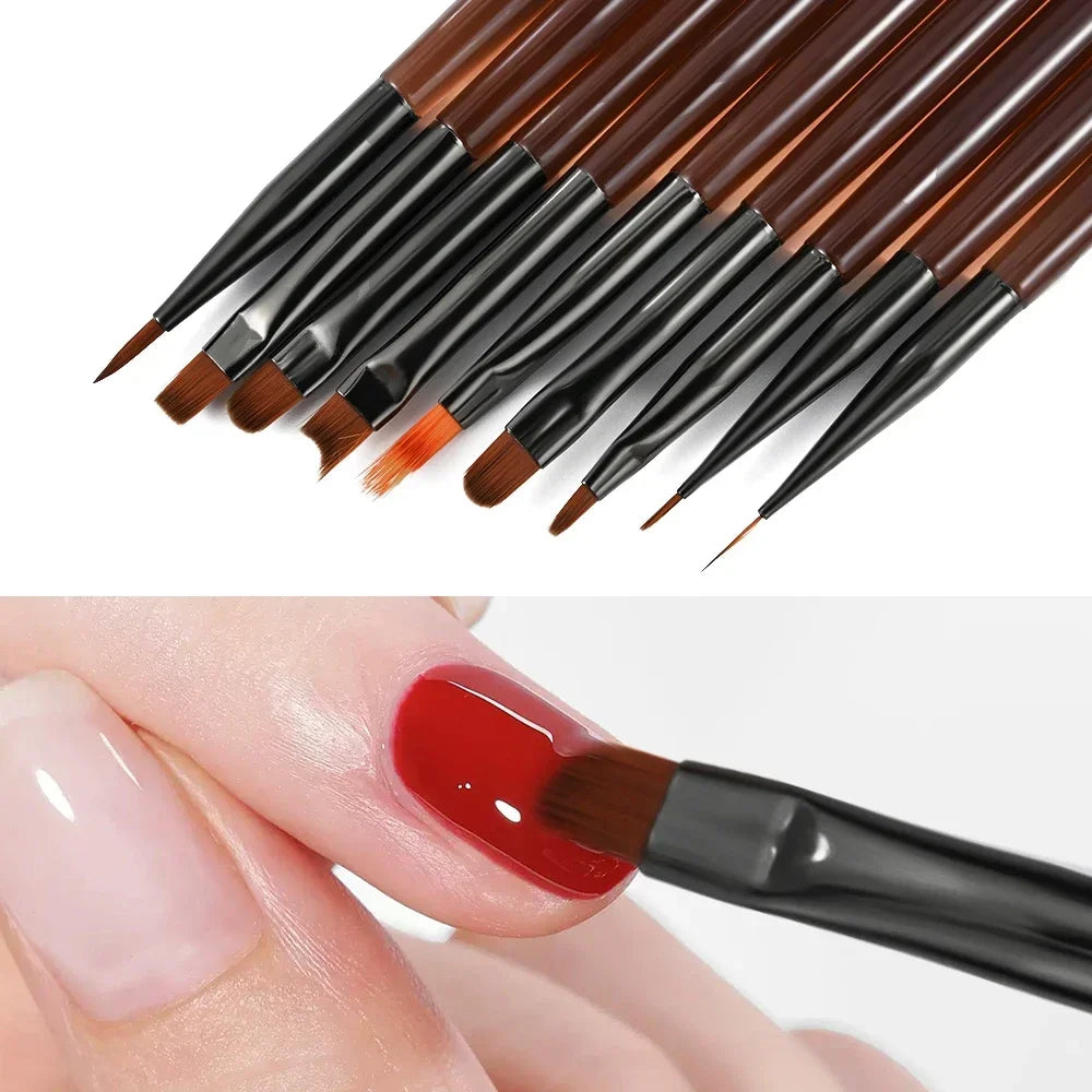 9PCS UV Gel Nail Brush Liner DIY Manicure Painting Pen Acrylic Drawing Brush for Nail Art Design Nail Extension Salon Supplies
