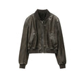 2025  Women's  new vintage imitation leather bomber jacket coat top women's style