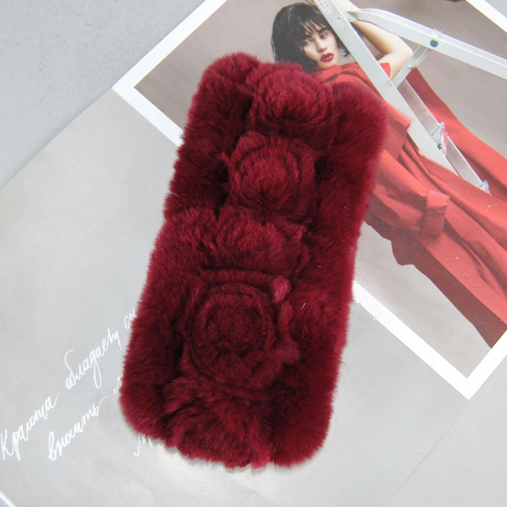 Autumn Winter Lady Real Rex Rabbir Fur Scarf Elastic Real Rex Rabbit Fur Headbands Flowers Natural Rex Rabbit Fur Ring Scarves