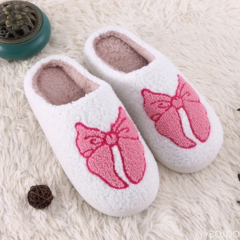 Leisure comfortable autumn winter pink bow cotton slippers warm slippers indoor thick slippers
