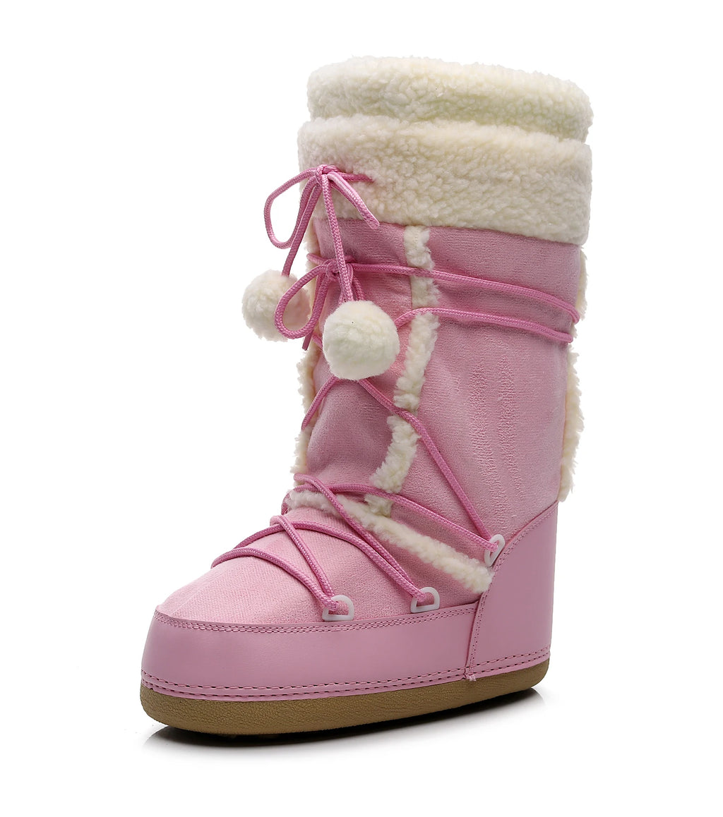 Pink Winter Warm Boots New Women Snow Boots Cold-proof Ski Boots Warm Mid-calf Space Boots Slip-resistant Cotton Shoes Platform