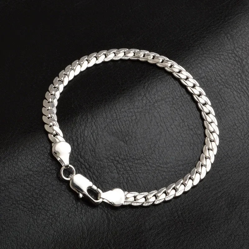 925 Sterling silver Classic flat sideways chain Bracelets necklace for women men's Fashion Party Wedding Jewelry Gifts pulseras