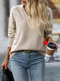 Autumn and winter women's casual V-neck pullover long sleeved knitted sweater