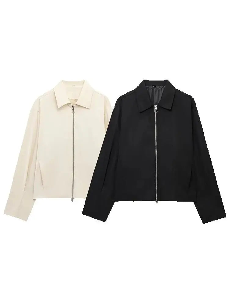 Women's Street Casual Jacket Top Fashion Long Sleeve Jacket Zipper Women Elegant Turn-Down Collar Female Coats