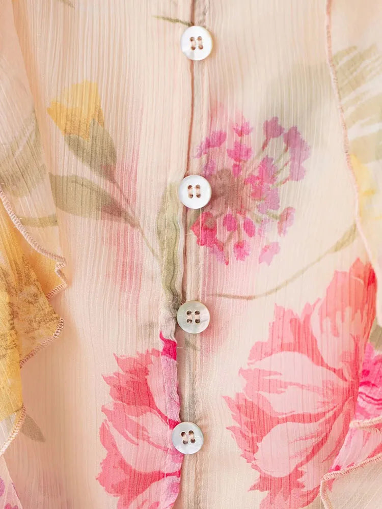 Women's Casual Chic Women Blouse Print Tierred V-Neck Long Flare Sleeve Loose Shirts New Fashion 2025 Autumn Blouses