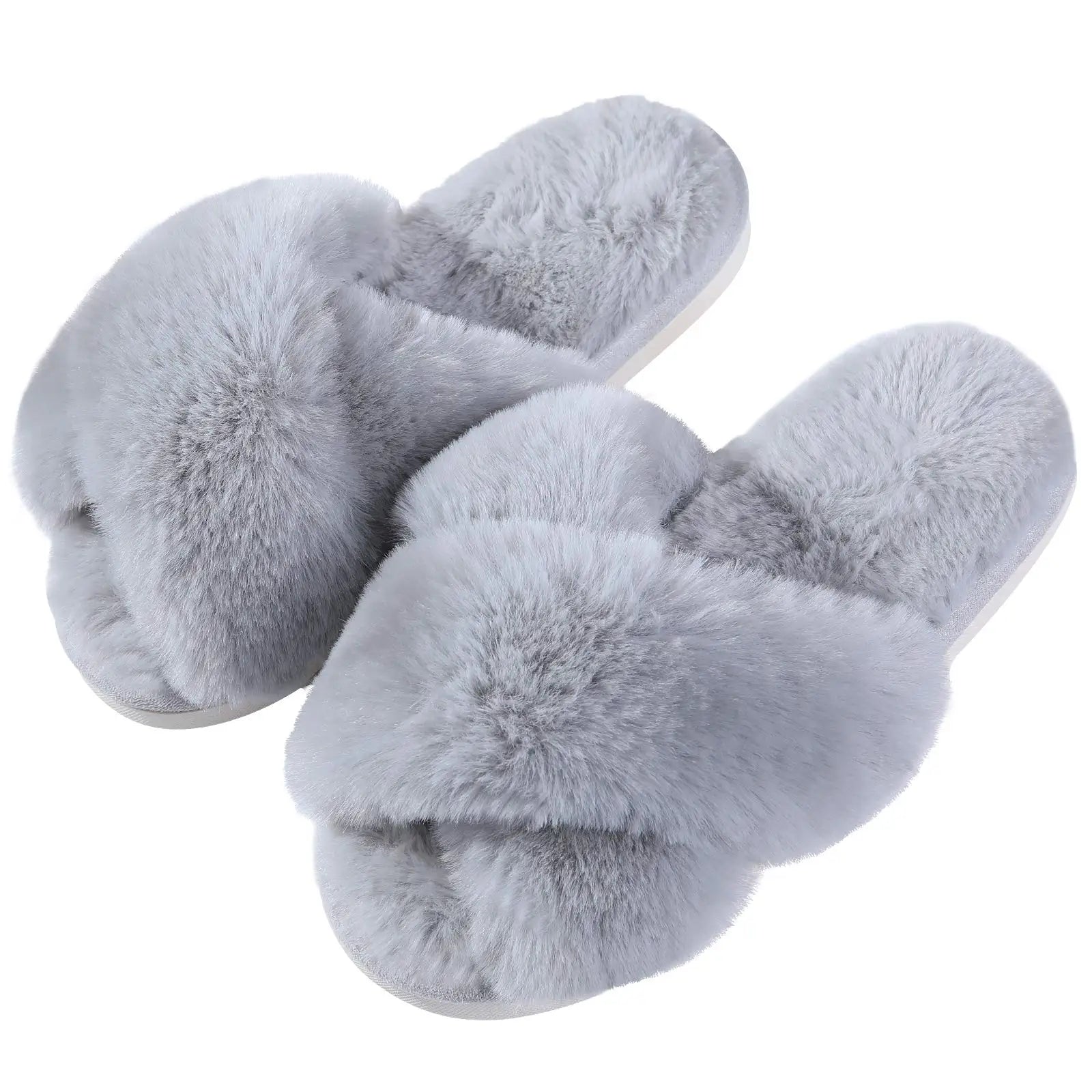 Eyriphy Indoor Open Toe Flats Cotton Shoes Comfort House Slippers Winter Fluffy Fur Slippers Women Fashion Plush Fuzzy Slippers