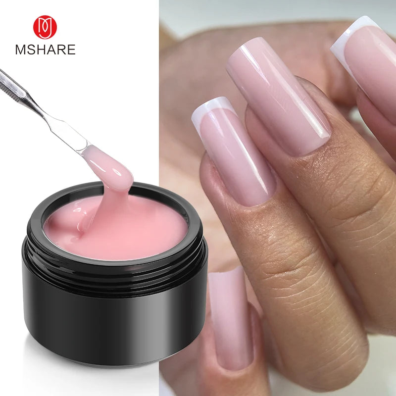 MSHARE 50ml Natural Nails Gel Builder Nalil Self Leveling Gel for Nail Extension Pink Shade UV Led Gel Hema Tpo Free Gel