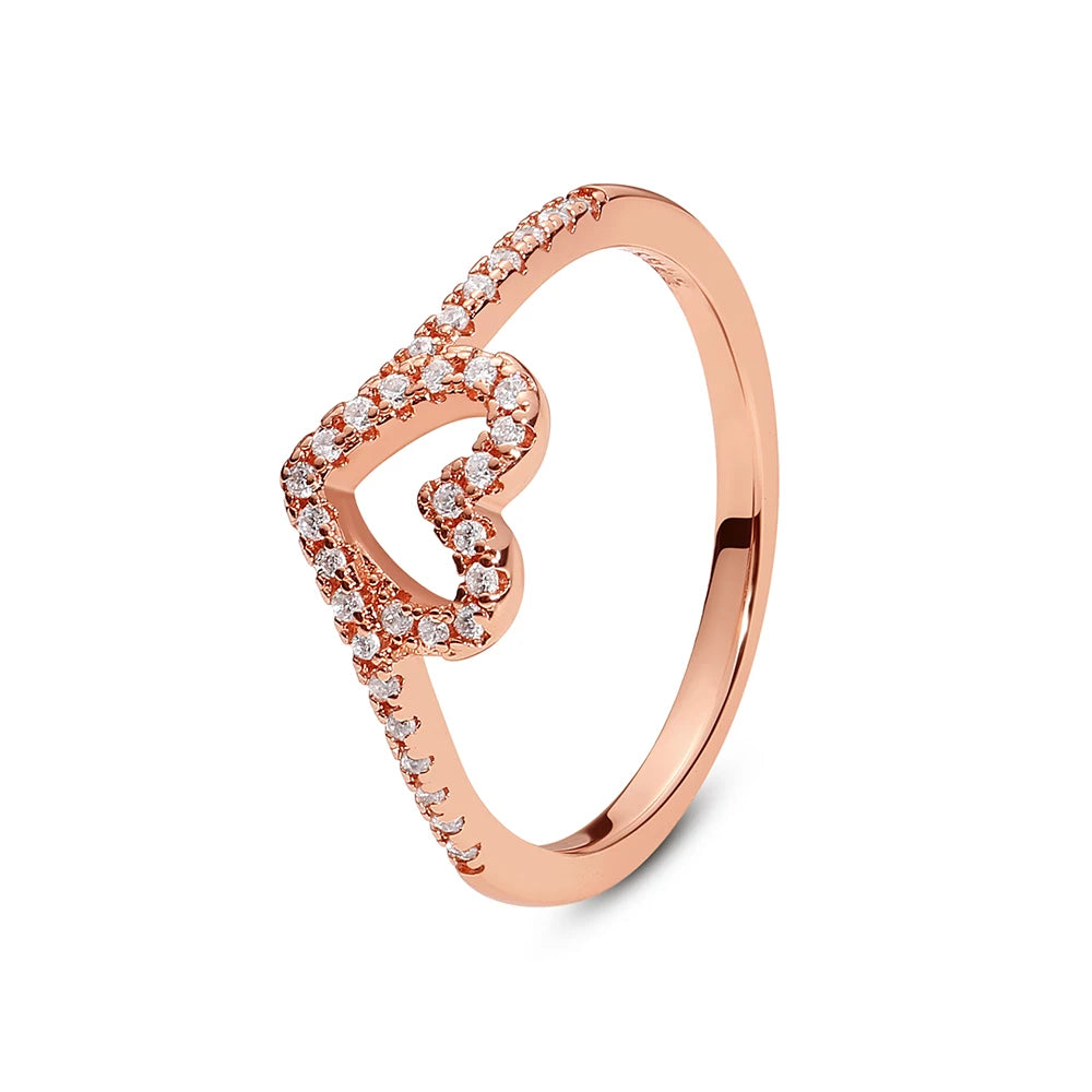 925 Sterling Silver Rings For Women Original Love Heart Wishbone Star Moon Engagement Rose Gold Wedding Ring Crystals Jewelry
