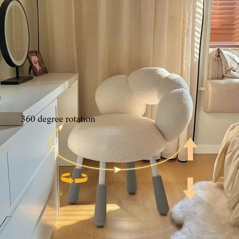 Dressing stool cream wind makeup chair lamb wool small apartment bedroom girls Internet celebrity desk matching