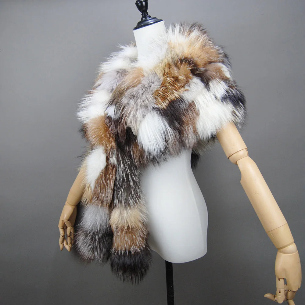 Fashion Real Fox Fur Scarf Collar Fur Ring Muffler Women Fur Stole Neck Warmer Scarf Shawl Cape Men For Lover Christmas Gift