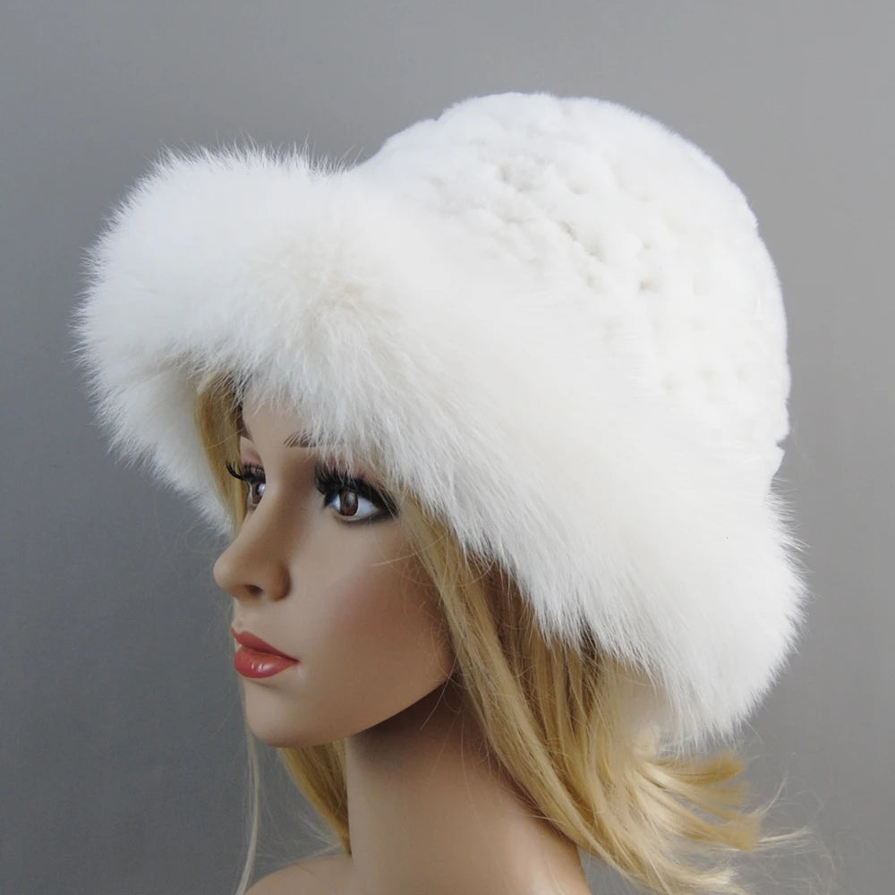 New Style Luxury Knitted Real Genuine Fox Fur Hats Women Beanies Solid Rex Rabbit Fur Caps Winter Lady Fashion Fur Skullies Hat
