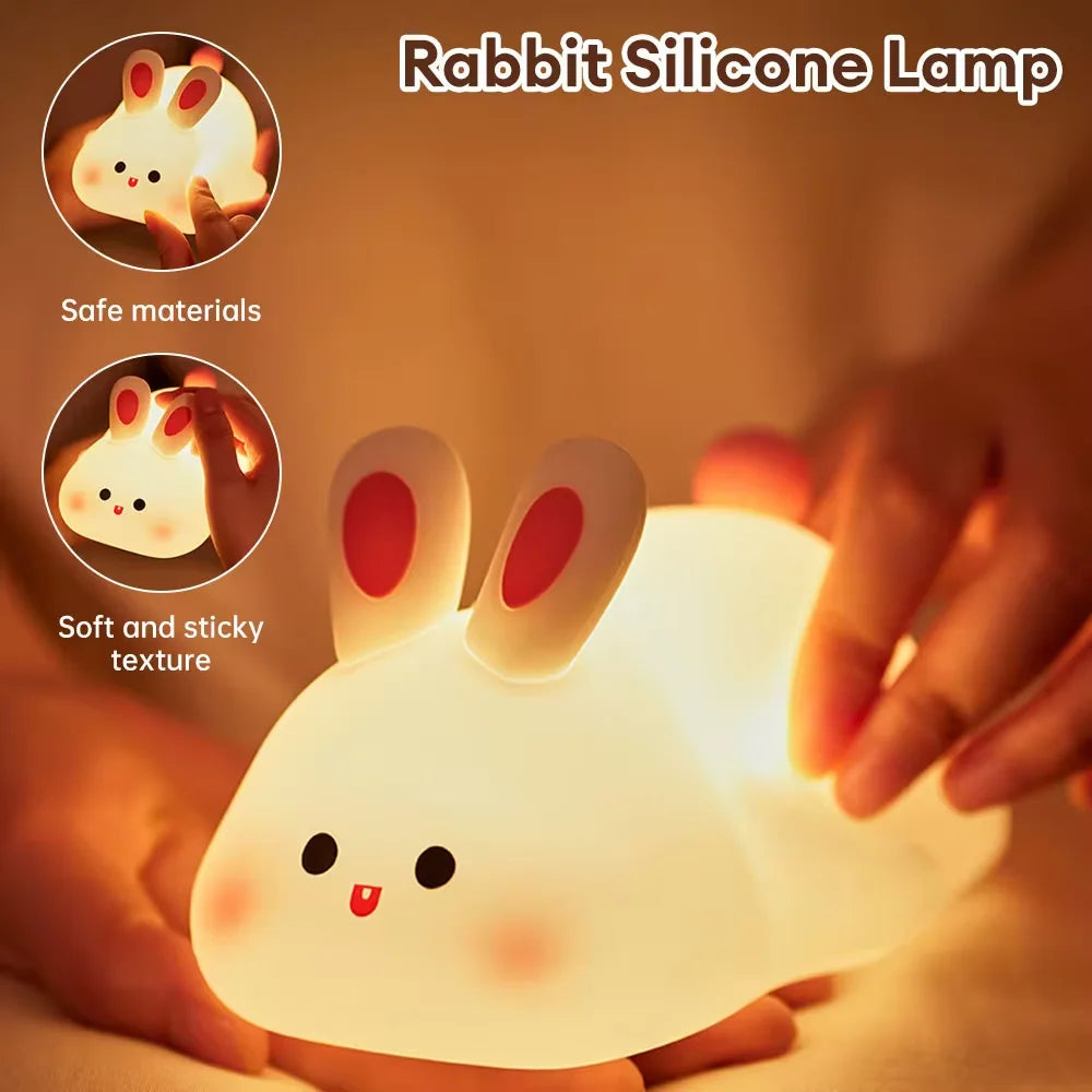 Cute Bunny Cartoon Night Light - USB Rechargeable Touch Dimming, Children's Bedside Sleep Gift