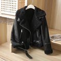 2025 Winter Women Thick Warm Suede Lamb Jacket Short Motorcycle Brown Coats Faux Shearling Sheepskin Leather Jackets Outwear
