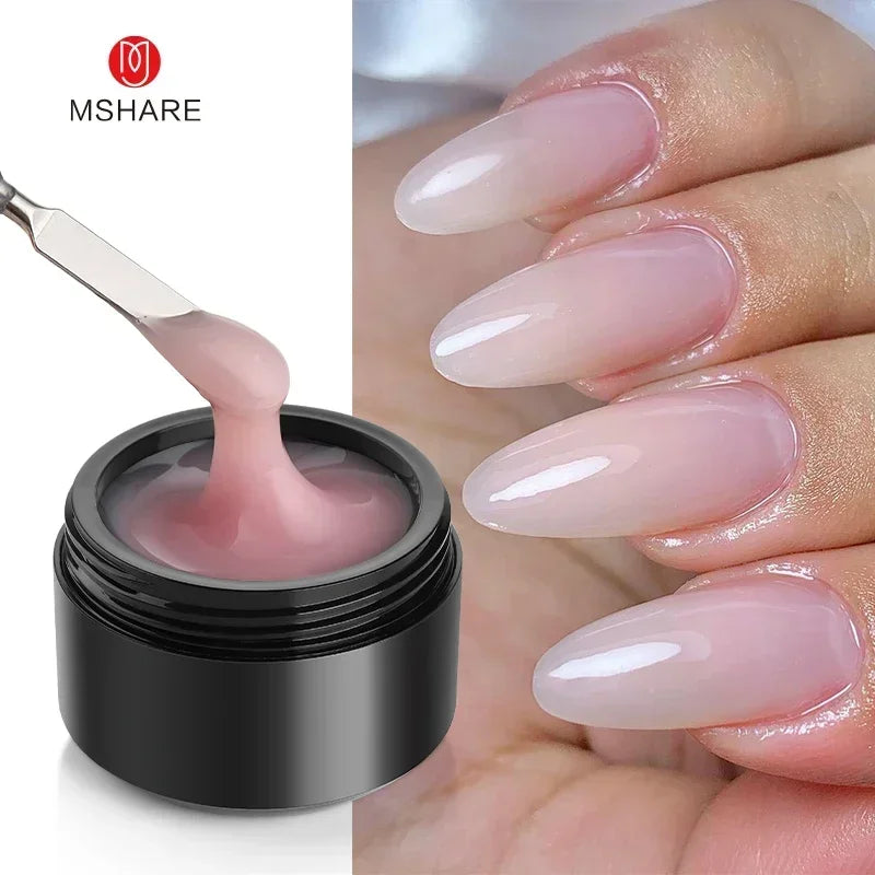 MSHARE 50ml Natural Nails Gel Builder Nalil Self Leveling Gel for Nail Extension Pink Shade UV Led Gel Hema Tpo Free Gel