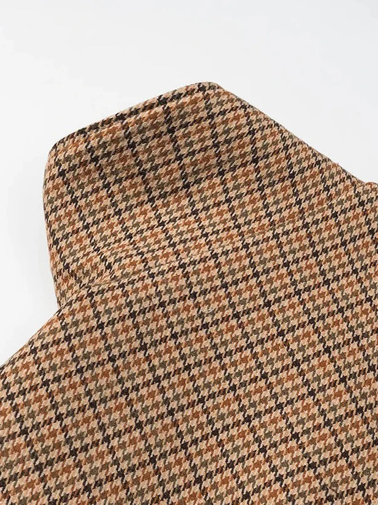 Women Fashion Houndstooth High Collar Short Jacket For Women Chic Long Sleeve Single Breasted Jacket Lady Outerwear