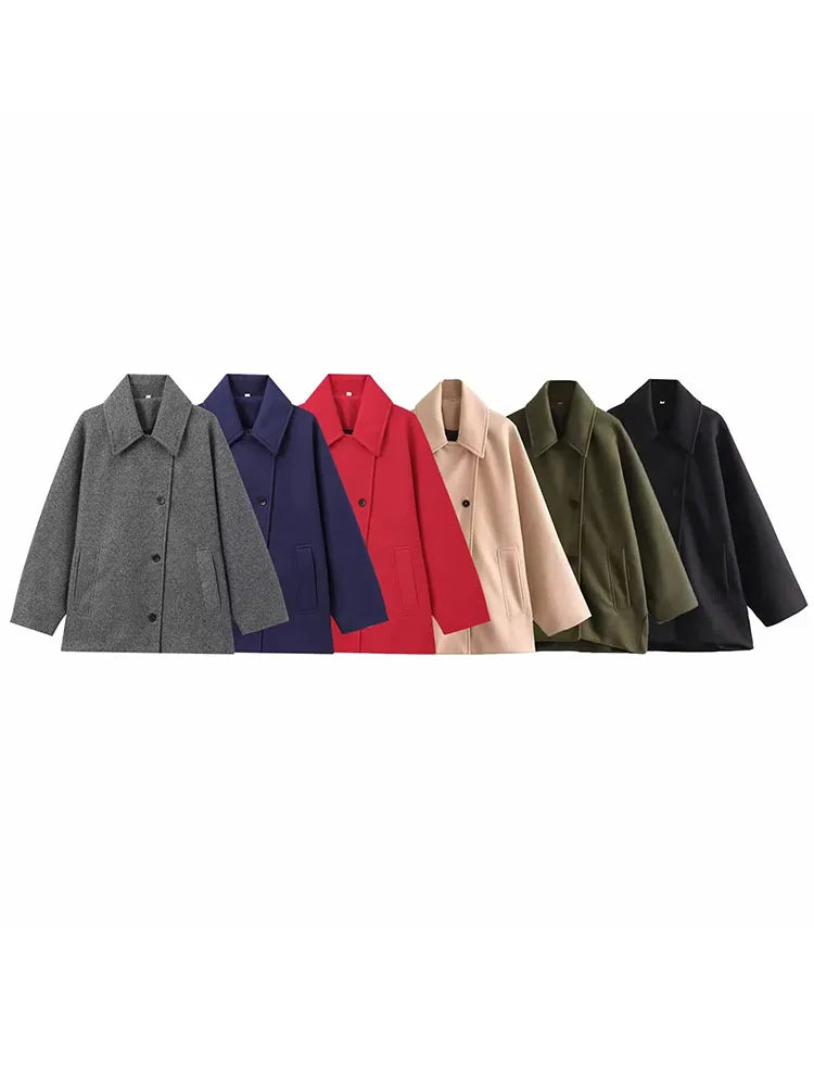 2025 Autumn Winter Women's New Collection Collar Long Sleeve Single breasted Solid Color Loose Jacket Top