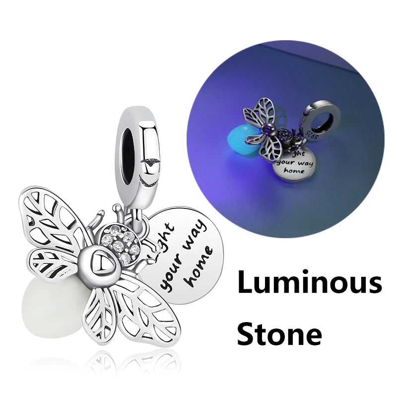 Original 925 Sterling Silver Charms Butterfly Firefly Lucky Clover Beads Fit Brand Bracelets Necklaces Diy Jewelry For Women