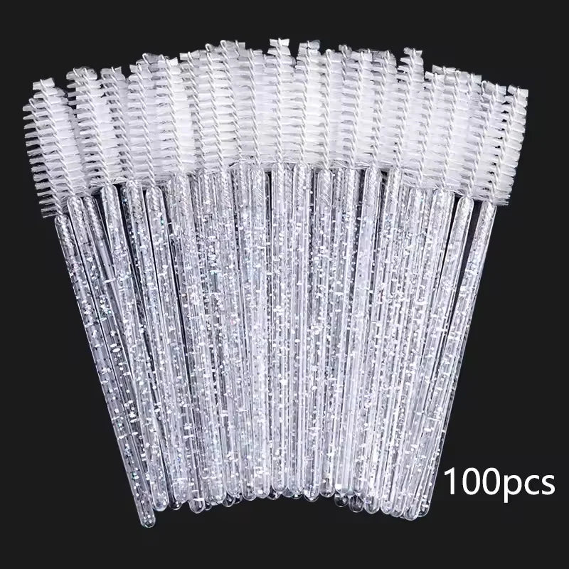 Disposable Eyelash Brush – Crystal Handle Portable Eyebrow & Lash Brush (50-100/Pack), Eyelash Extension Spiral Lash Comb