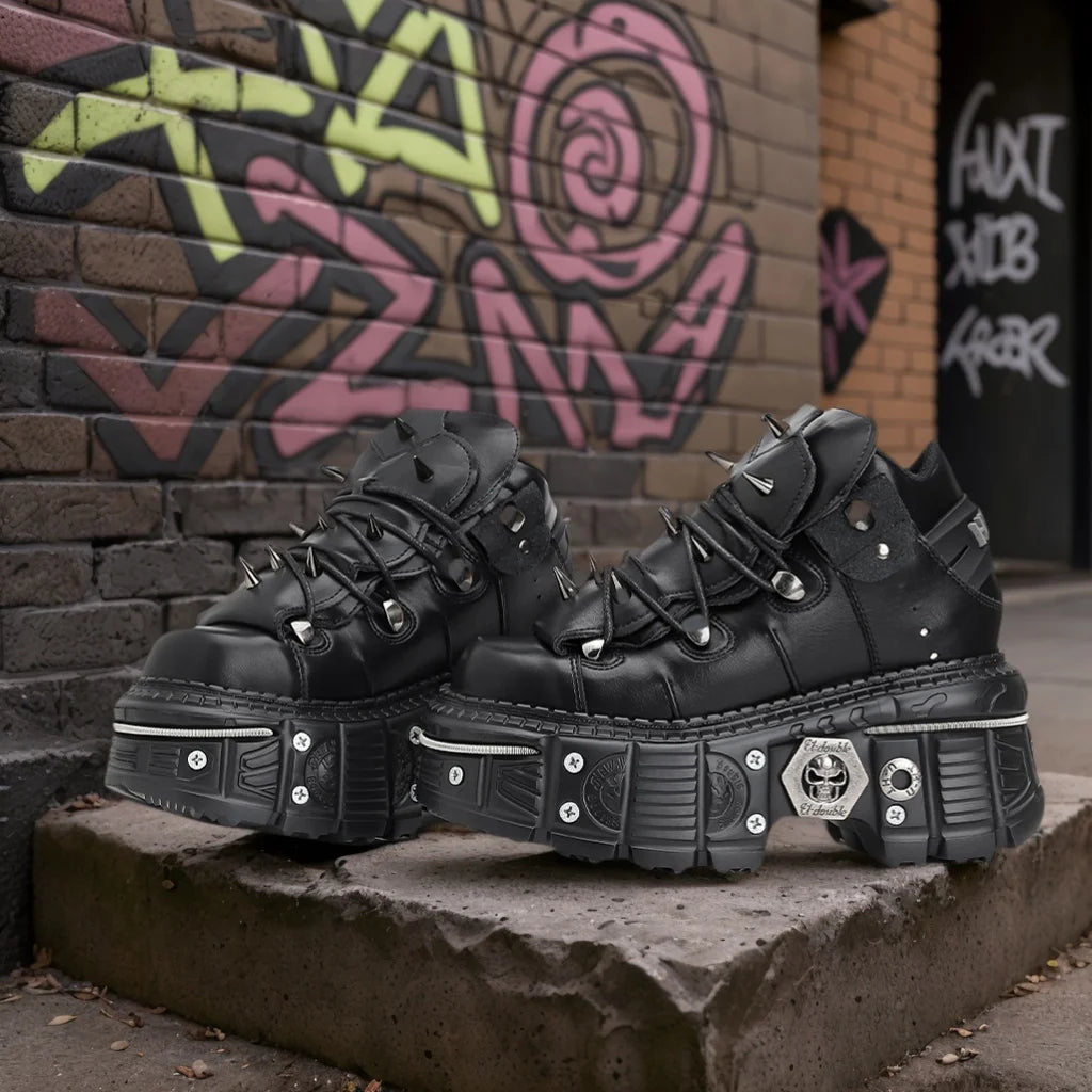 Gothic Ankle Rock Boots 2025 Woman Metal Decor Platform Sneakers New Punk Style Women Shoes Lace-up Shoes