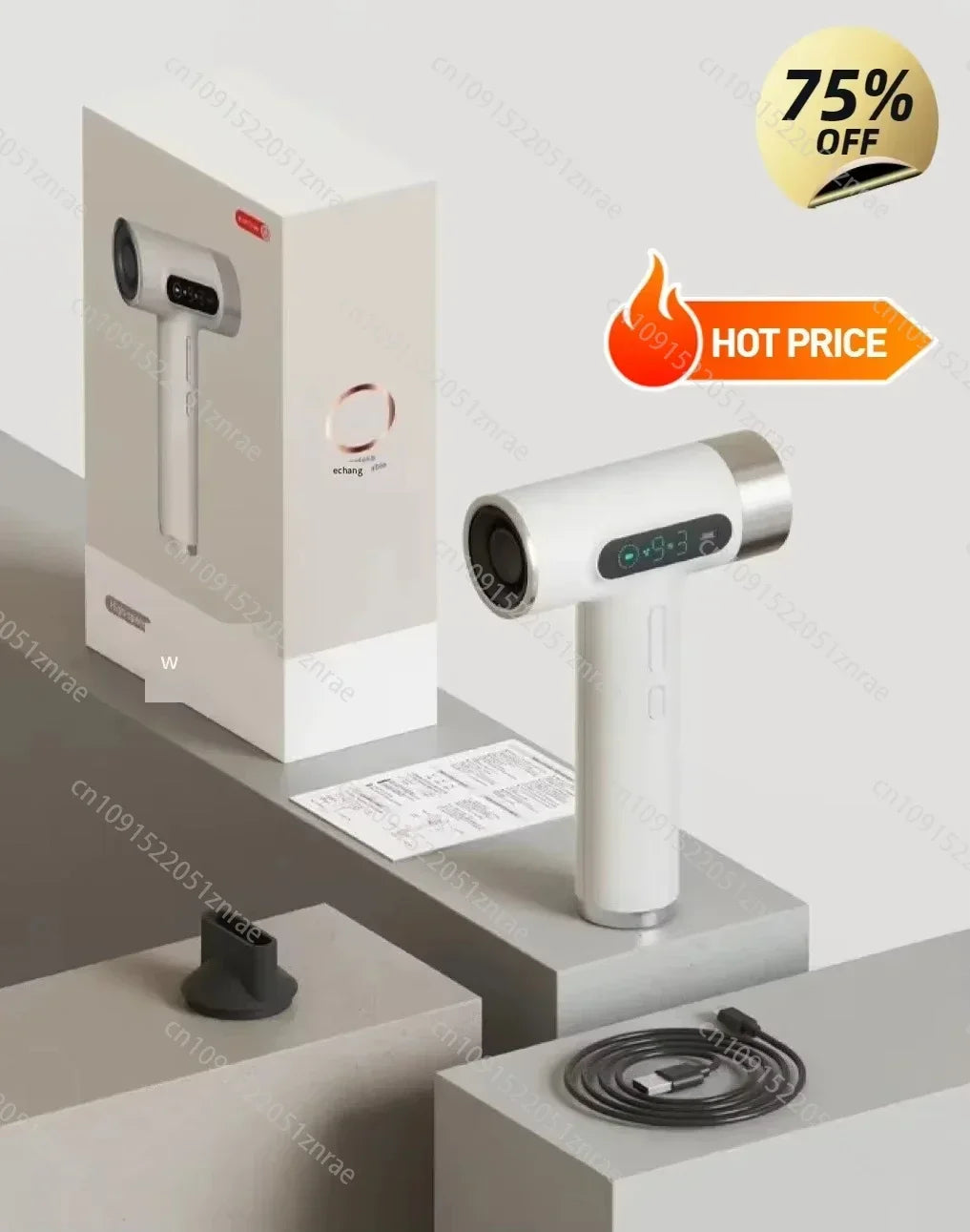 Super Portable USB Charging Wireless Hair Dryer 100000RPM High Wind Powerful Cold/Hot Air Styling Tools LED Display