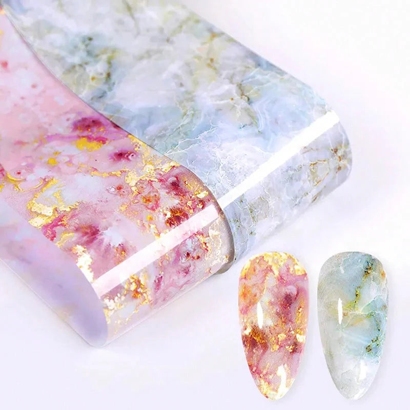 2Pcs 4*100cm Nail Foils Marble Series Nail Transfer Foils Decorations DIY Idea Nail Art Transfer Sticker Decals Nail Accessories