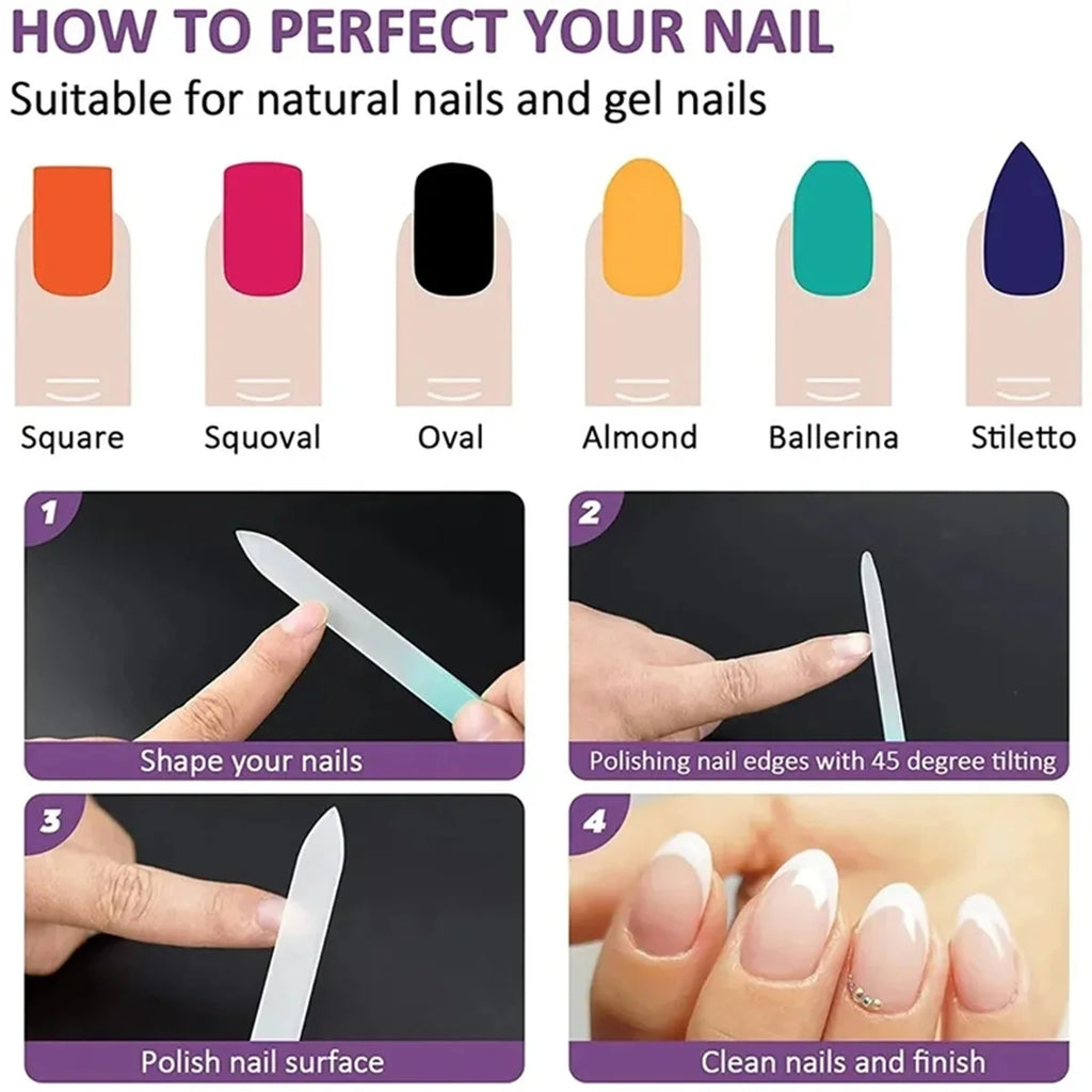 1pcs Professional Colorful Glass Nail Files strip Double-Sided Transparent Gradient Crystal Polished DIY Manicure Tools Supplies