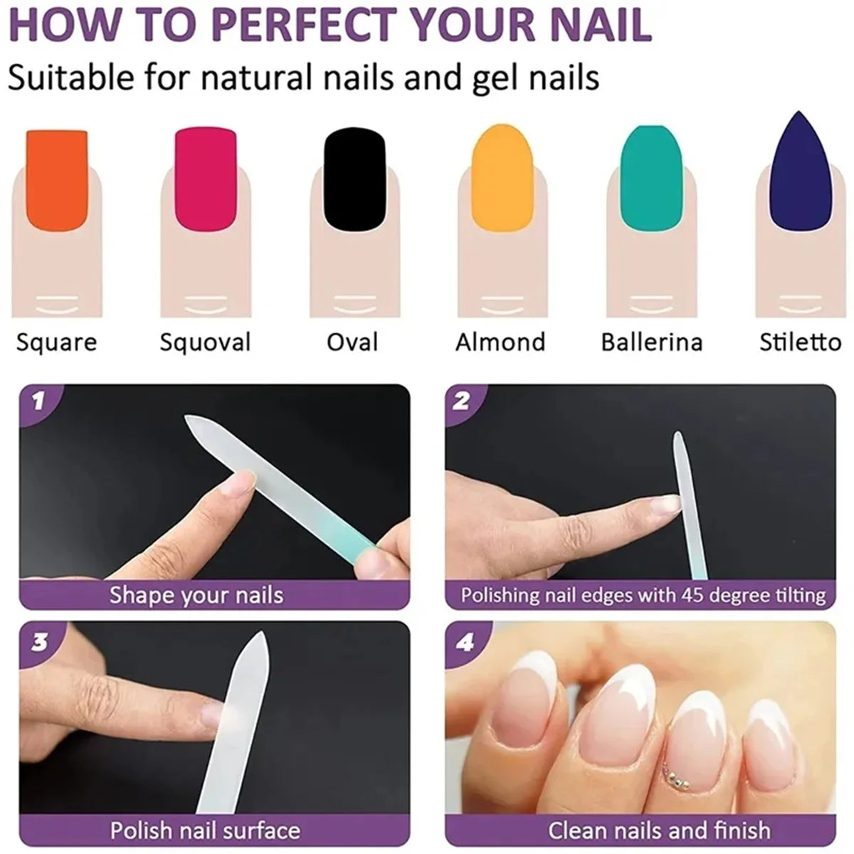 1pcs Professional Colorful Glass Nail Files strip Double-Sided Transparent Gradient Crystal Polished DIY Manicure Tools Supplies