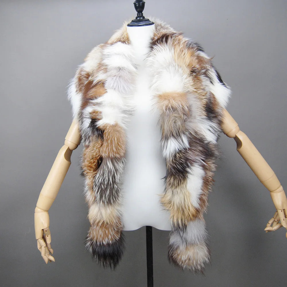 Fashion Real Fox Fur Scarf Collar Fur Ring Muffler Women Fur Stole Neck Warmer Scarf Shawl Cape Men For Lover Christmas Gift