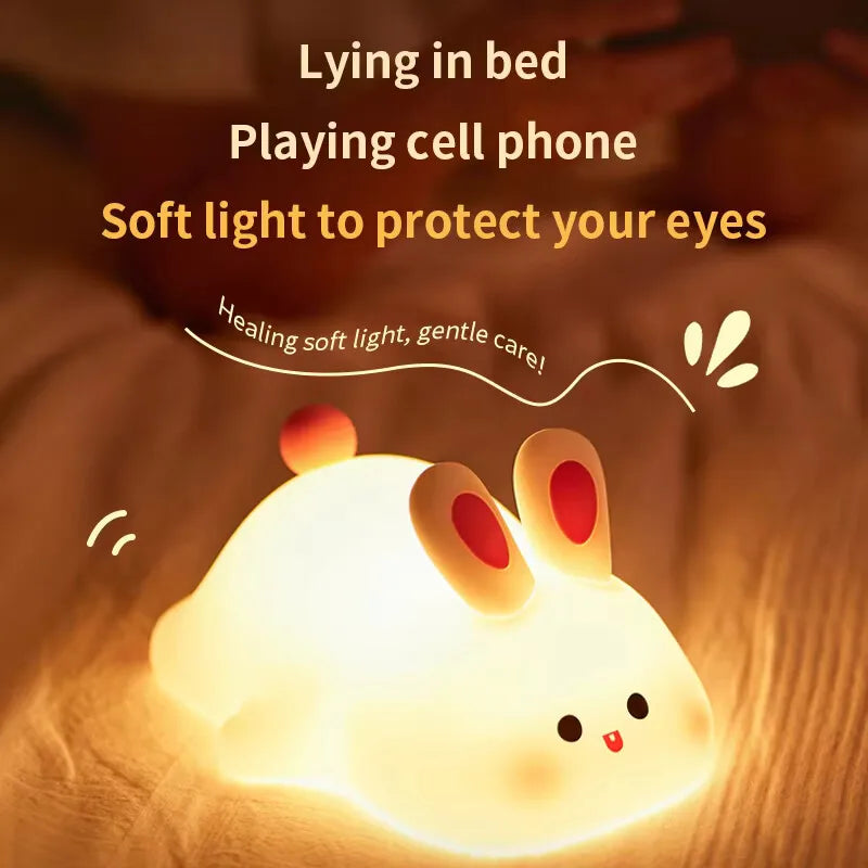 Cute Bunny Cartoon Night Light - USB Rechargeable Touch Dimming, Children's Bedside Sleep Gift