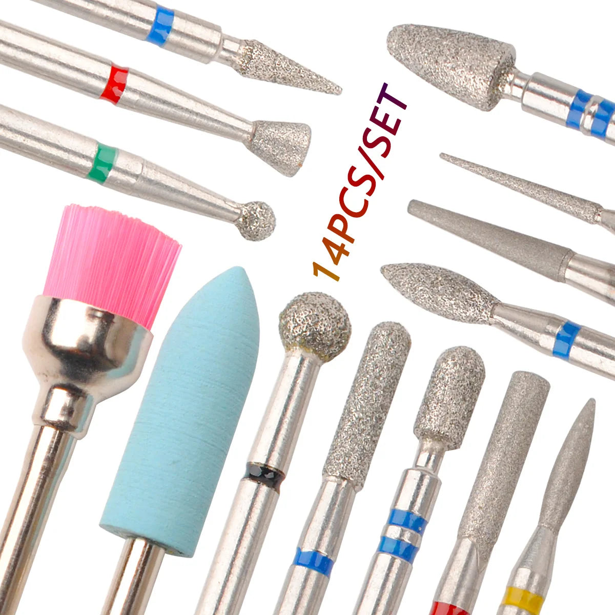 14pcs/set Nail Drill Machine Bit Nail Gel Removal Polishing Tools Pedicure Manicure Rotary Grinding  Buffer Polisher