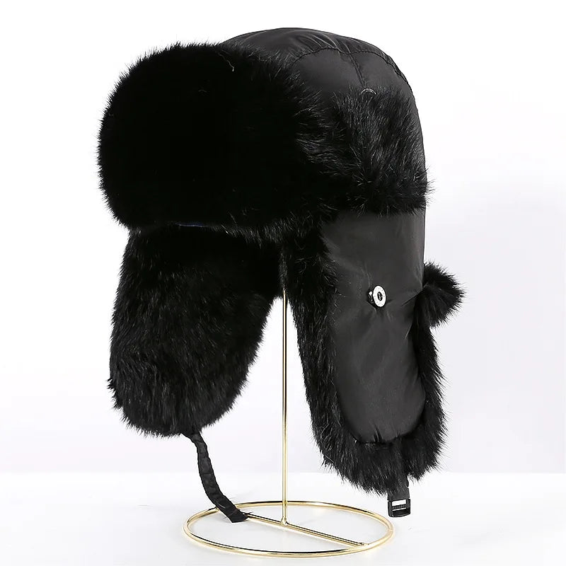 Russia Winter Real fur Hat Unisex Outdoor Windproof Super Warm Real Rabbit Fur Bomber Hats Natural Soft Natural Rabbit Fur Caps