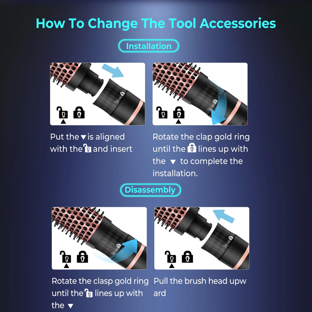 2 in 1 Thermal Brush Set Double PTC Heated Heat Round Brush Ionic Curling Brush 11 Temps Heated Curling Brush