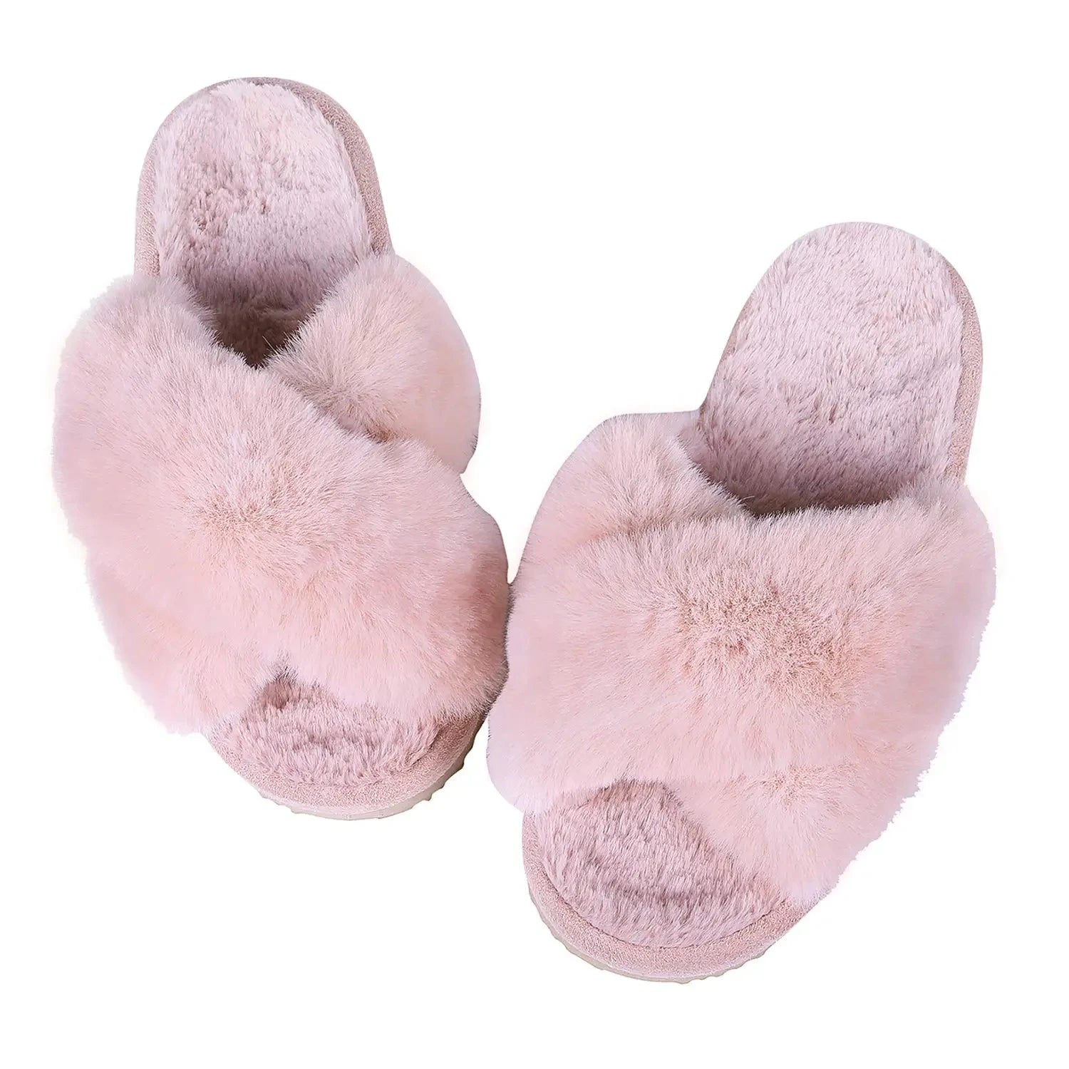 Eyriphy Indoor Open Toe Flats Cotton Shoes Comfort House Slippers Winter Fluffy Fur Slippers Women Fashion Plush Fuzzy Slippers