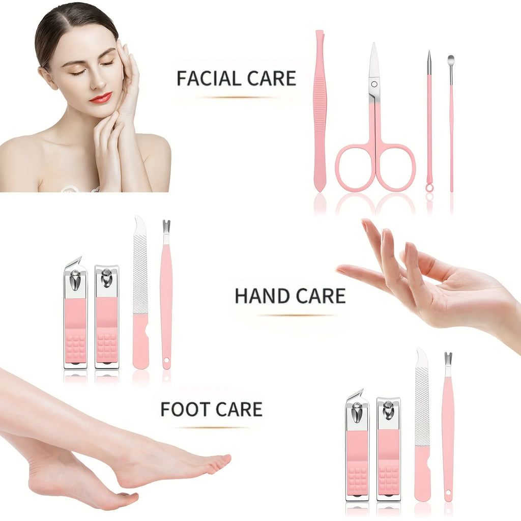 8pcs Manicure Foot Care Kit Including Nail Clippers and Trimming Tools with Portable Storage Box
