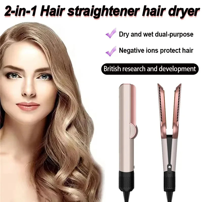 220V Salon-Grade 2-in-1 Hair Straightener & Dryer - Negative Ion Heating Flat Iron, Ideal for Home/Professional Styling