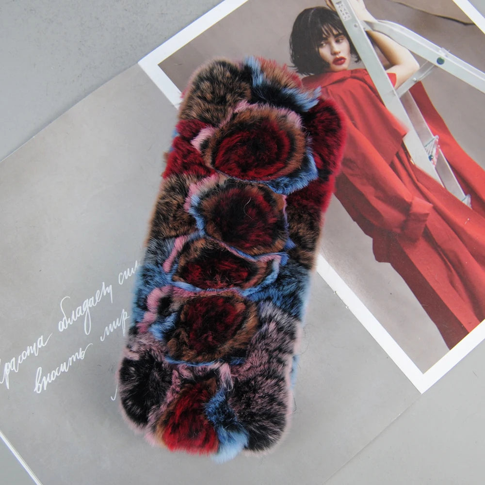 Autumn Winter Lady Real Rex Rabbir Fur Scarf Elastic Real Rex Rabbit Fur Headbands Flowers Natural Rex Rabbit Fur Ring Scarves