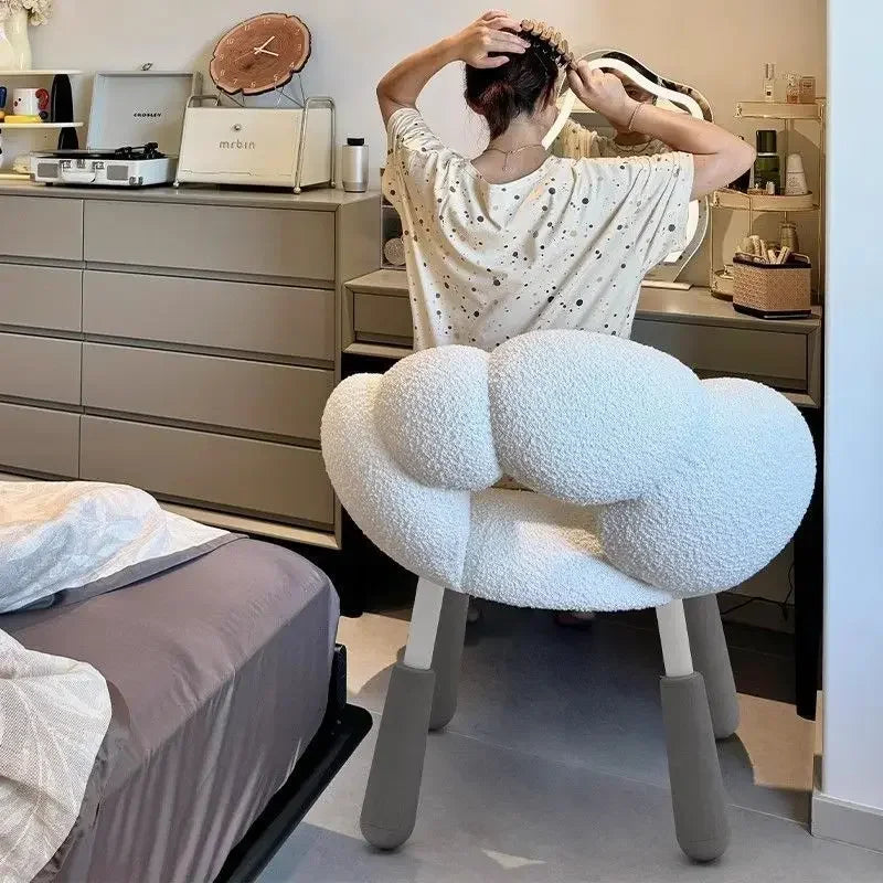 Dressing stool cream wind makeup chair lamb wool small apartment bedroom girls Internet celebrity desk matching