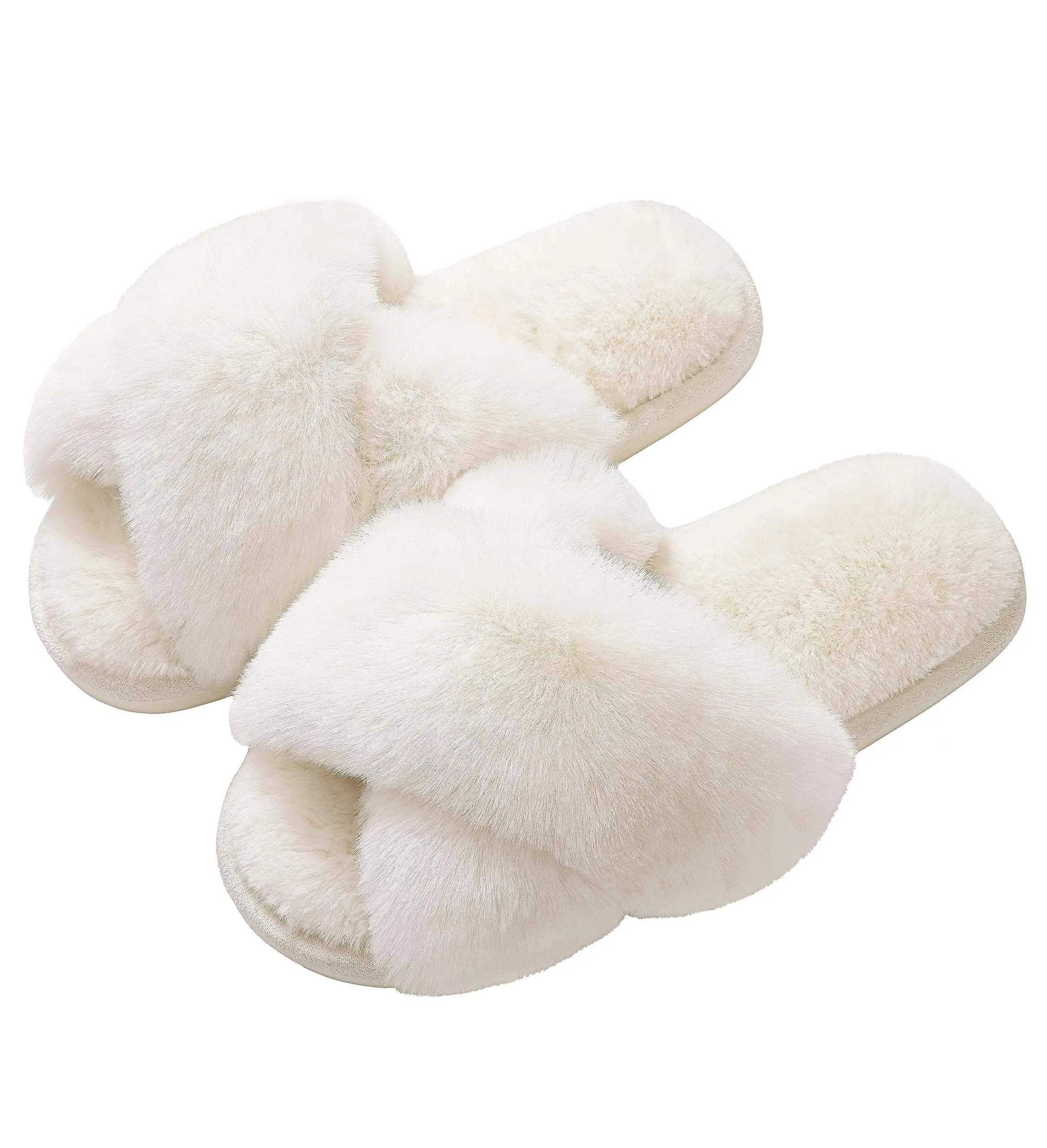 Eyriphy Indoor Open Toe Flats Cotton Shoes Comfort House Slippers Winter Fluffy Fur Slippers Women Fashion Plush Fuzzy Slippers