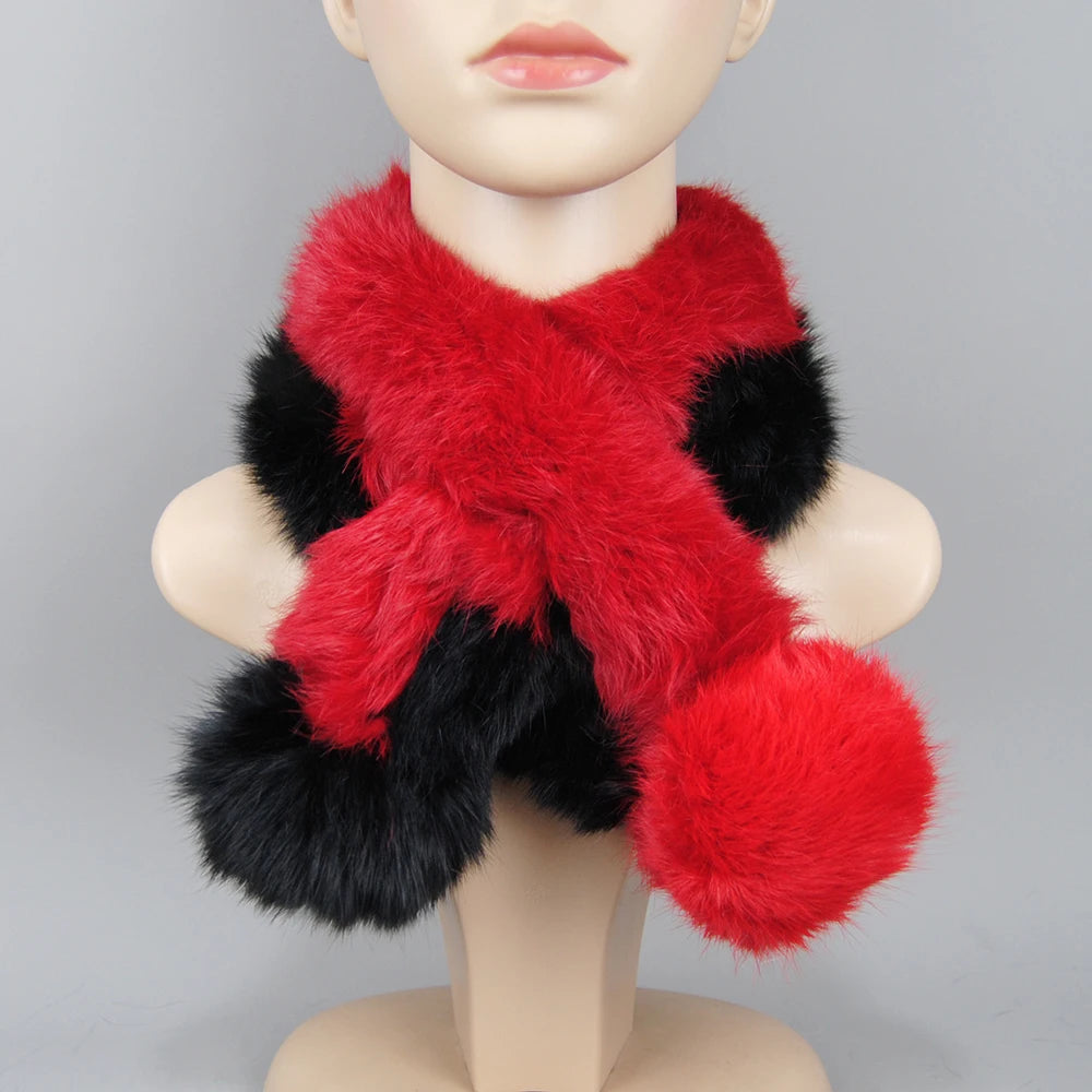 2025 New Russian Women Genuine Rabbit Fur Scarf Winter Ladies Warm Real Rabbit Fur Muffler Fluffy Pompoms Natural Fur Scarves