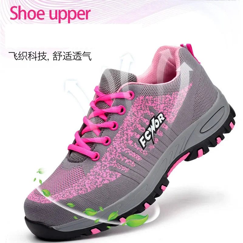 Women Safety Shoes For Work Safety Boots Breathable Steel Toe Puncture Proof Sport Work Sneakers Construction Security Boots