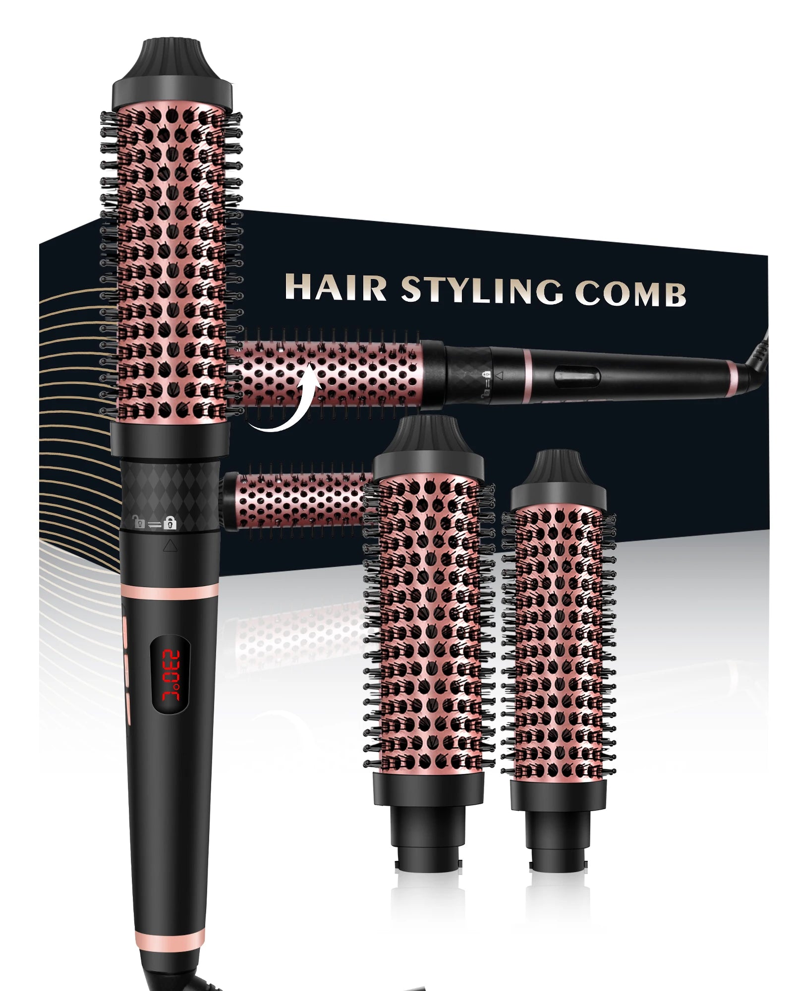 2 in 1 Thermal Brush Set Double PTC Heated Heat Round Brush Ionic Curling Brush 11 Temps Heated Curling Brush