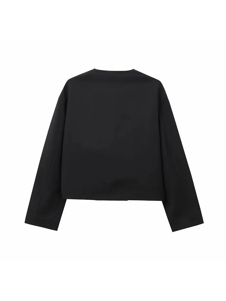 Women 2025 Autumn Casual Solid Jackets Loose Single Breasted Coat Pockets O-Neck Warm Fashion Female Jackets