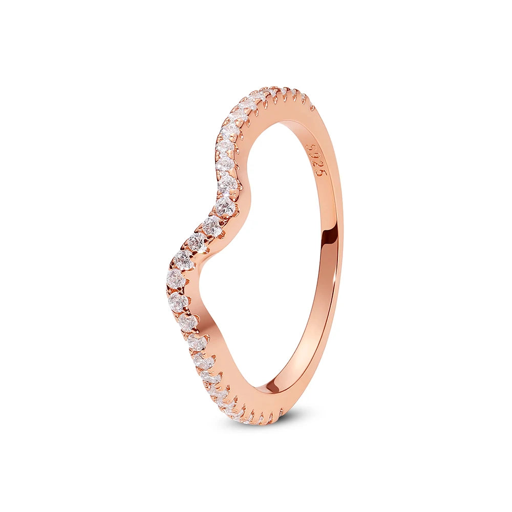 925 Sterling Silver Rings For Women Original Love Heart Wishbone Star Moon Engagement Rose Gold Wedding Ring Crystals Jewelry