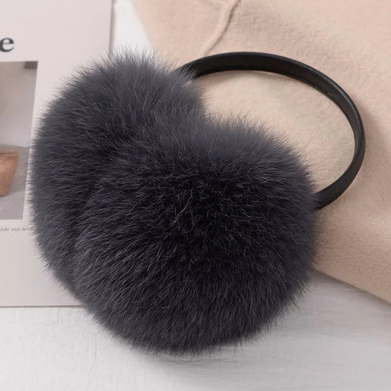 New Style Luxury Ladies Fox Fur Earmuffs Winter Women Warm Real Fox Fur Earmuffs Girl's Earlap Ultra Large Ladies Plush Earmuff