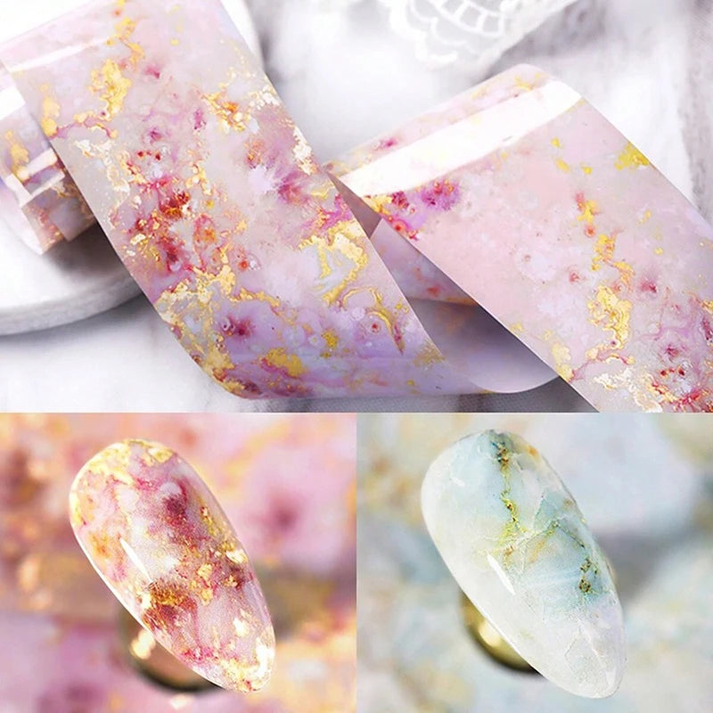 2Pcs 4*100cm Nail Foils Marble Series Nail Transfer Foils Decorations DIY Idea Nail Art Transfer Sticker Decals Nail Accessories