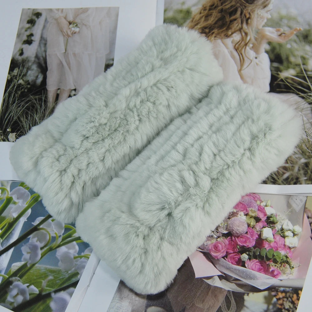 2025 Fashion Real Rex Rabbit Fur Women's Winter Gloves Genuine Fur Mittens Girl Fingerless Gloves Wrist Warmer Elastic Fluffy