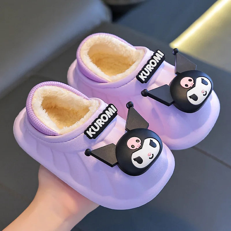 Cartoon Winter Warm Cotton Home Floor Waterproof Slippers Antislip Family Shoes In Door Cute Sweet Kuromi Hello Kitty Size 24-41