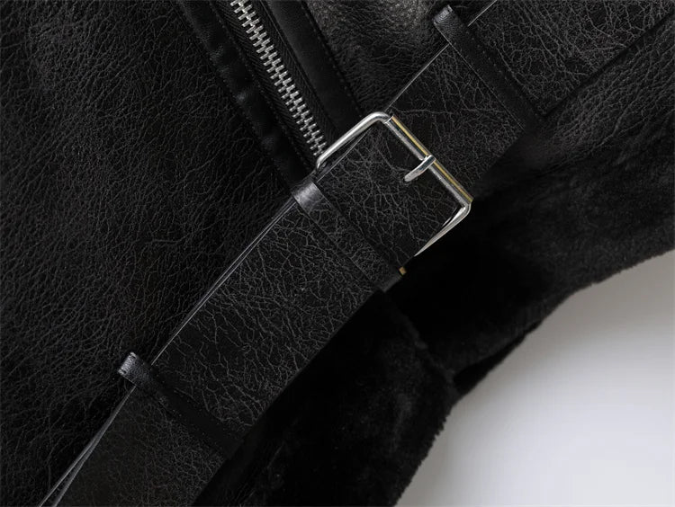 2025 The new women's jacket with extra thick warm and extra thick lamb feather rider jacket with artificial fur